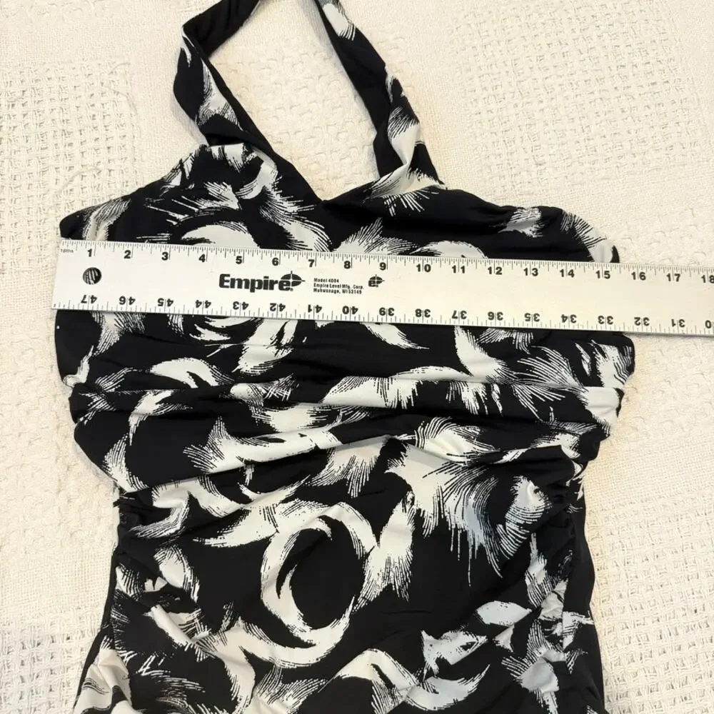 Spanx 12 Decadent Decollete Vortex print halter one piece swimsuit SW 2866